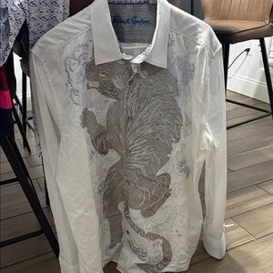 Robert Graham Cream Shirt with Tiger Motif